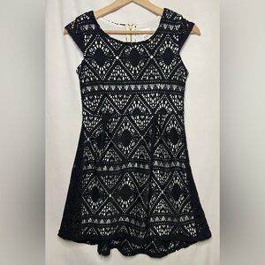 Xhilaration Black Open Knit Sleeveless Dress Size L (10-12)